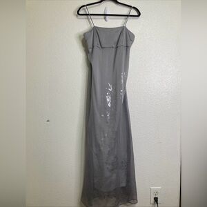 Vintage Y2K Gray Mesh Overlay Metallic Floral Fairy Maxi Slip Maxi Dress Sz M